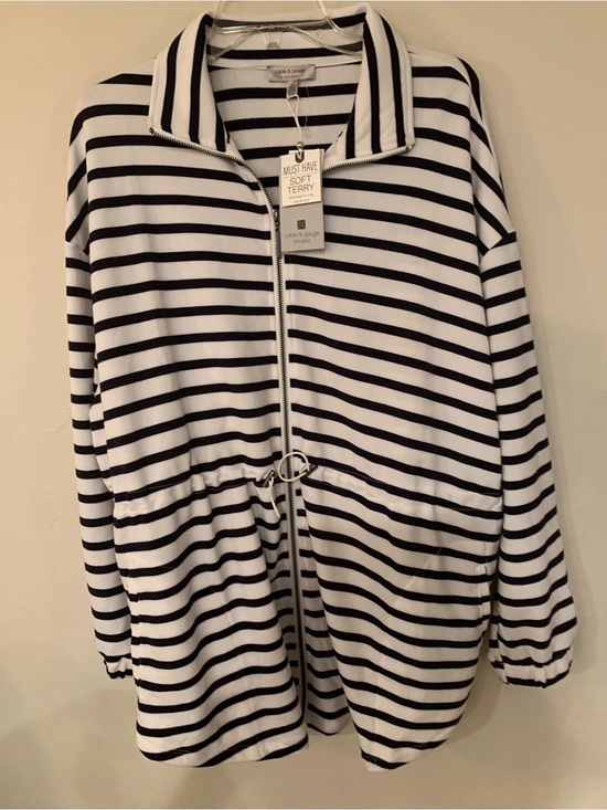 Cable & Gauge Jackets & Blazers - Cable & Gauge Black and White Striped Zip Soft Terry Jacket NWT retail $88 1X